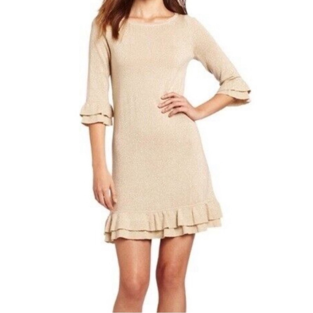 Lilly Pulitzer Helena gold metallic sweater ruffle dress XS